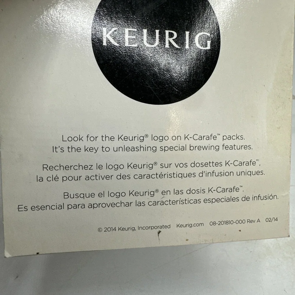 Keurig 2.0 4-Cup Coffee Carafe Pot Black Silver ~Never Used~